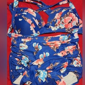 Cocoship Blue and Pink Floral Bikini NWOT